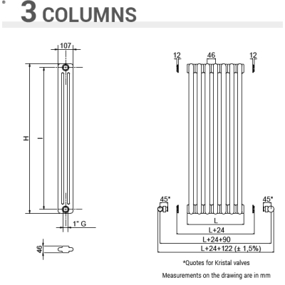 Cordivari Ardesia 3 colonne радіатор опалення