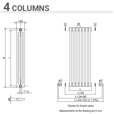 Cordivari Ardesia 4 colonne радіатор опалення
