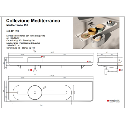 Nic Design Mediterraneo195 раковина 195см