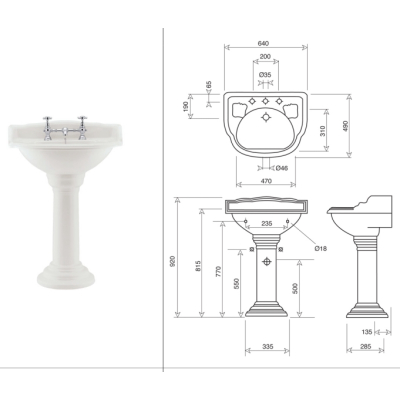 Gentry Home Belgravia раковина на колоні 64 см