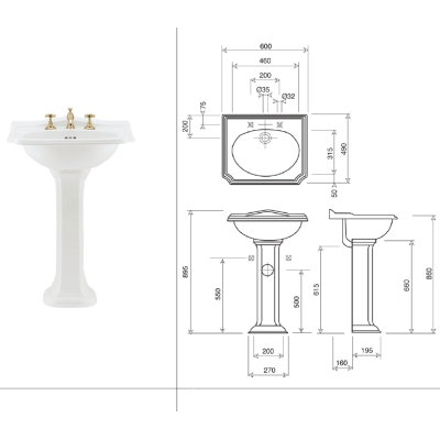 Gentry Home Balasani раковина з колоною 60 см