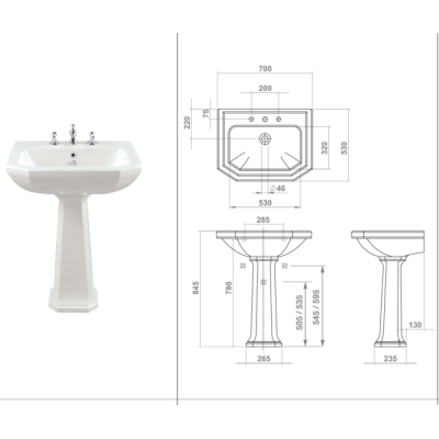 Gentry Home Claremont раковина на колоні 70 см