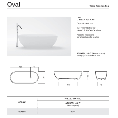 Disenia Oval ванна окремостояча 156 cм