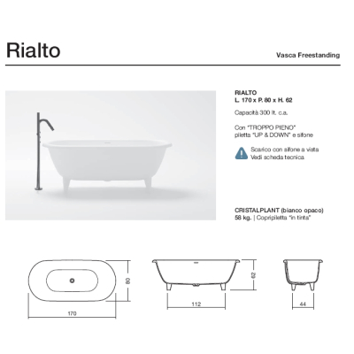 Disenia Rialto  ванна окремостояча 170 cм