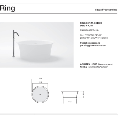 Disenia Ring ванна окремостояча 140 cм