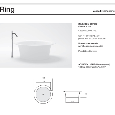 Disenia Ring ванна окремостояча 160 cм