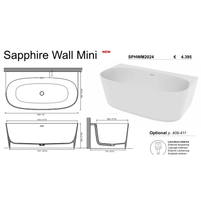 Moma Design Sapphire Wall Mini ванна пристінна 160 см