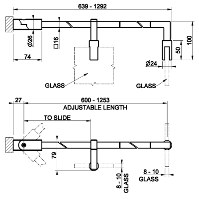 Gessi Shower G Swing System Rigato шарнір кріплення на душове скло 67575