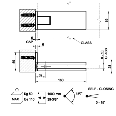 Gessi Shower G Swing System Rigato петлі на душове скло 67501