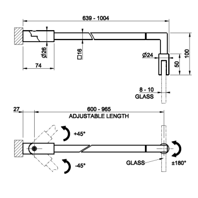 Gessi Shower G Swing System Rigato шарнір на душове скло 67573