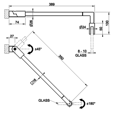 Gessi Shower G Swing System Rigato шарнір на душове скло 67571