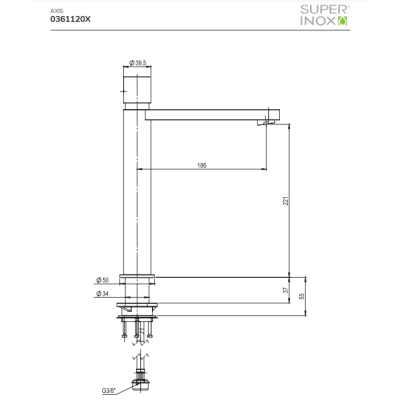 Super Inox  Axis змішувач до раковини 0361120141