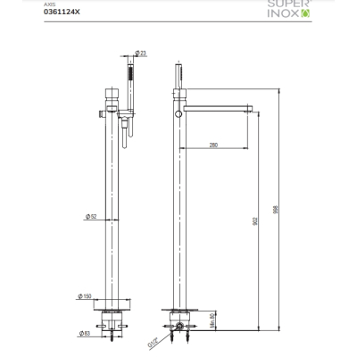Super Inox  Axis змішувач до ванни підлоговий 0361124140