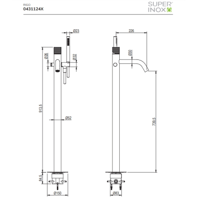 Super Inox  Rigo змішувач до ванни підлоговий 0431124X