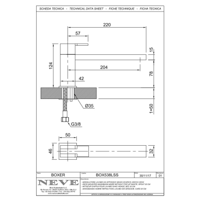 Змішувач для умивальника Neve - Boxer BOX538LSS