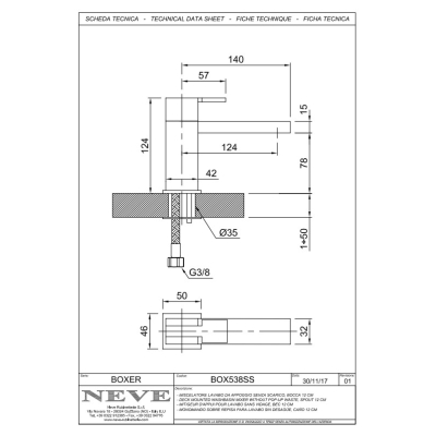 Змішувач для умивальника Neve - Boxer BOX538SS