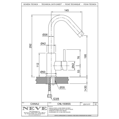 Змішувач для умивальника Neve - Canali CNL1938SS