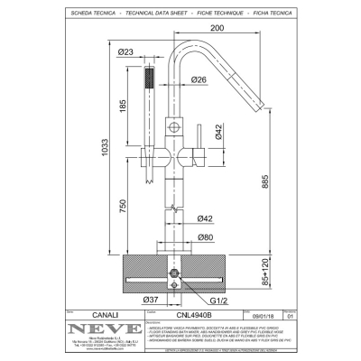 Змішувач для ванни Neve - Canali CNL4940B