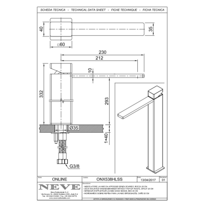 Змішувач для умивальника Neve - Online ONX538HLSS