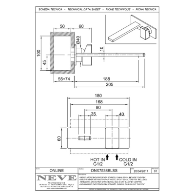Змішувач для умивальника Neve - Online ONX7538BLSS