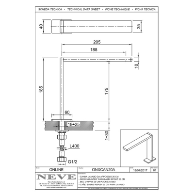 Змішувач для умивальника Neve - Online ONXCAN20A