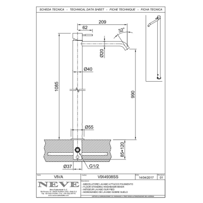 Змішувач для умивальника Neve - Viva VIX4938SS