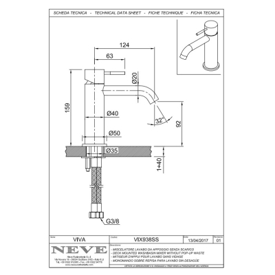 Змішувач для умивальника Neve - Viva VIX938SS