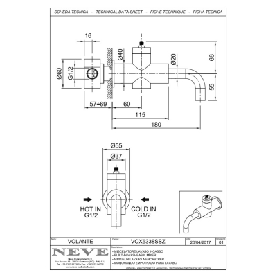 Змішувач для умивальника Neve - Volante VOX5338SSZ