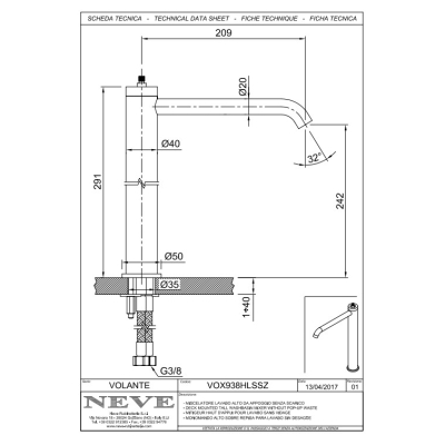 Змішувач для умивальника Neve - Volante VOX938HLSSZ