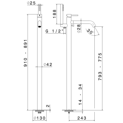 Змішувач для ванни New Form - X-steel 316 69684EX