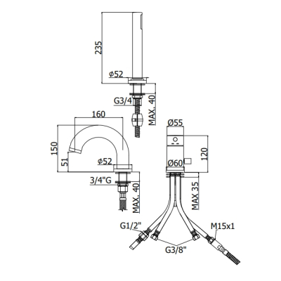 Змішувач для ванни PAFFONI Light LIG 047 NO