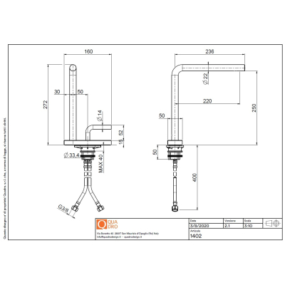 Змішувач для мушлі Quadro Design - Levo. сталь 1402