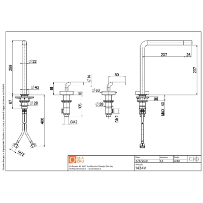 Змішувач для мушлі Quadro Design - Levo. сталь 1434V