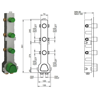 Treemme змішувач для душу 22mm RWIT 6075 IS 01