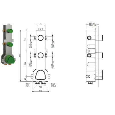 Treemme змішувач для душу 22mm RWIT 6074 IS 01