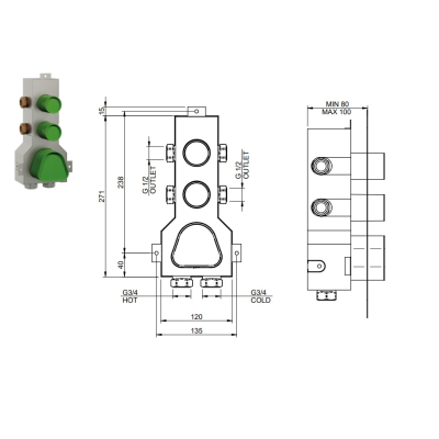 Treemme змішувач для душу 22mm RWIT 6086 IS 35