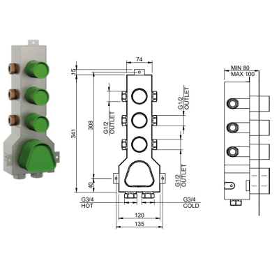 Treemme змішувач для душу 22mm RWIT 6094 IS 03