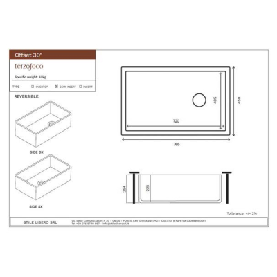 Terzofoco Kitchen Offset30 кухонна мийка 76см