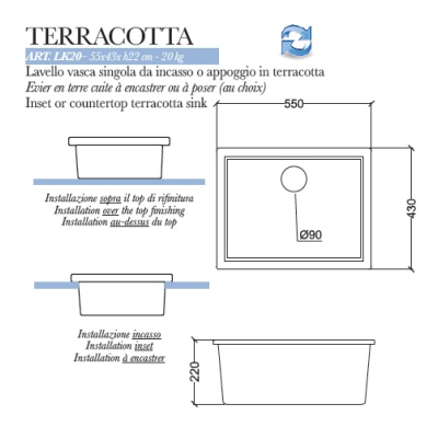 Bleu Provence Kitchen Terracotta кухонна мийка подвійна LK20