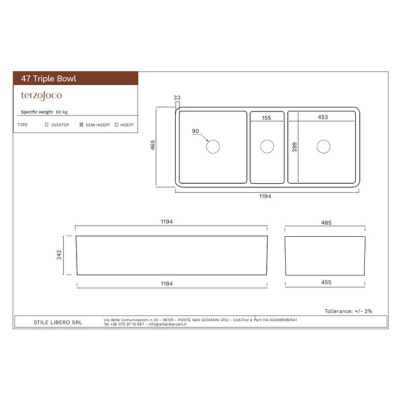 Terzofoco Kitchen Triple Bowl47 кухонна мийка 119 см