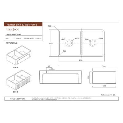 Terzofoco Kitchen Frame 33DB кухонна мийка подвійна 84см