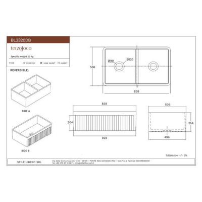 Terzofoco Kitchen DB Baldwin33 кухонна мийка подвійна 83 см