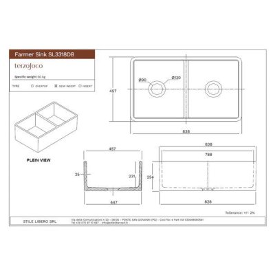 Terzofoco Kitchen DB Bowl33 кухонна мийка подвійна 83 см