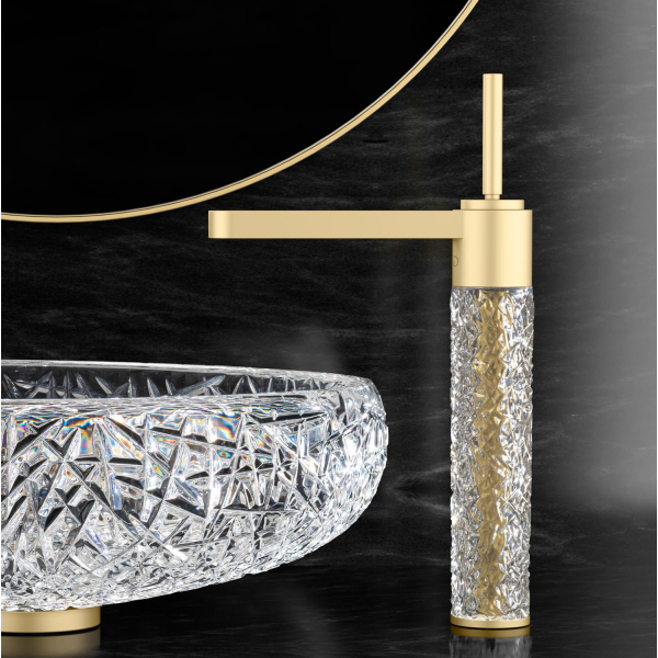 Glass Design Ramada змішувач для раковини високий .кришталь/золото сатін