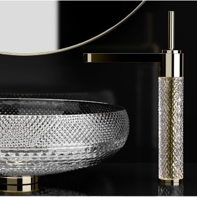Glass Design Ramada змішувач для раковини високий .кришталь/золото сатін