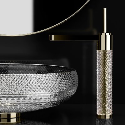 Glass Design Ramada змішувач для раковини високий .кришталь/золото сатін