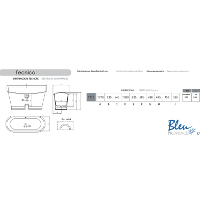 Bleu Provence Antica aluminium mat   ванна окремостояща 170 см  7070A 