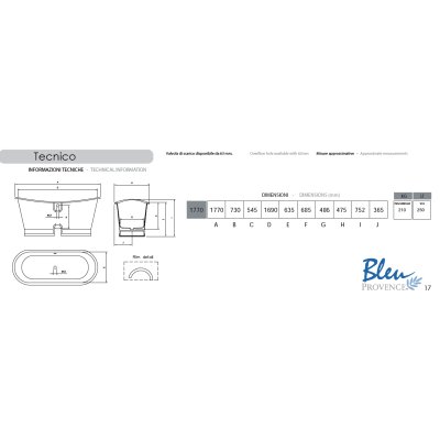 Bleu Provence Antica Rame ванна окремостояща 170 см  7070C