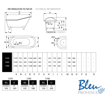 Bleu Provence LAVANDE ванна окремостояща 154 см 2050R 
