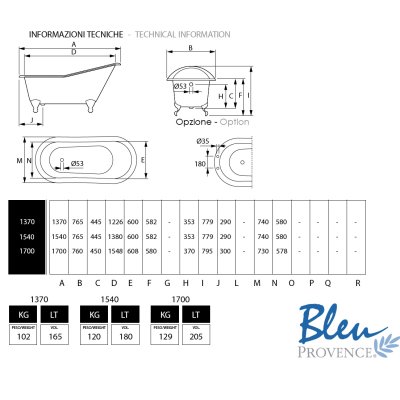 Bleu Provence LAVANDE ванна окремостояща 170 см 2070R 